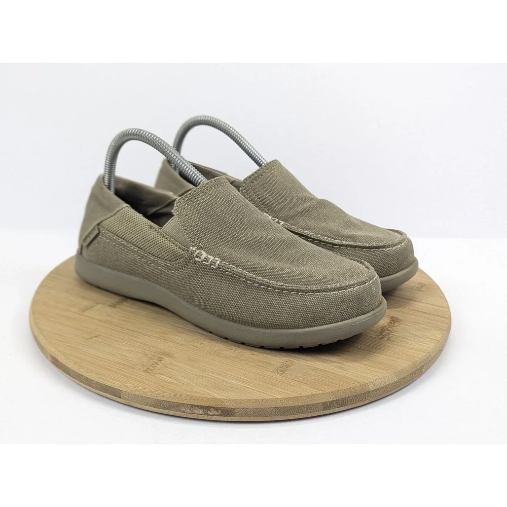 Crocs Santa Cruz Mens 7 Canvas Brown Tan Slip On Shoes Summer Beach Vacation
